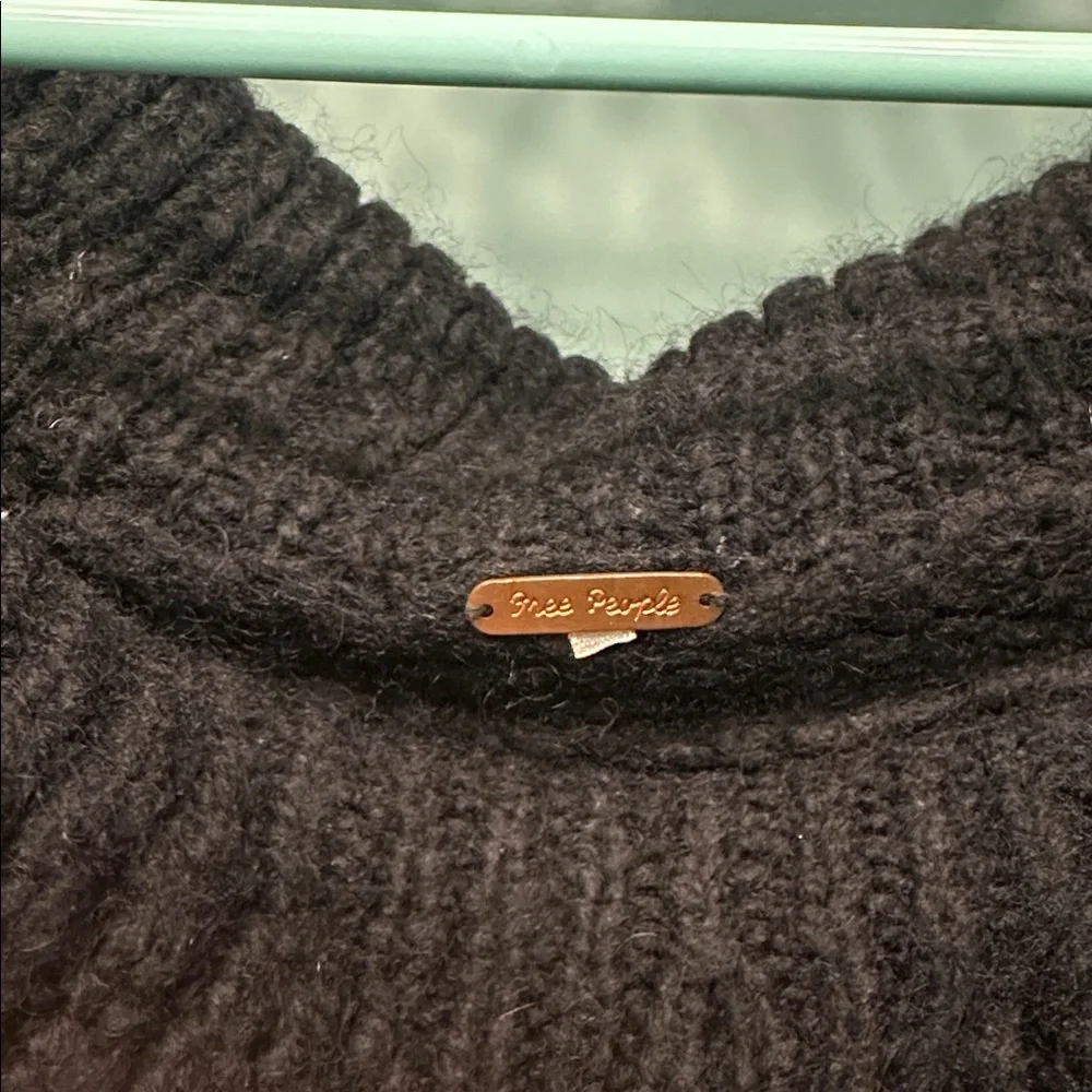 Free People Black and Cream Patterned Cowl Neck Sweater